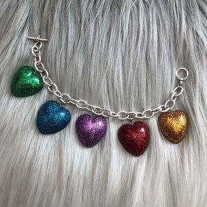 Rainbow Glitter Resin Heart 80s Charm Bracelet 💕